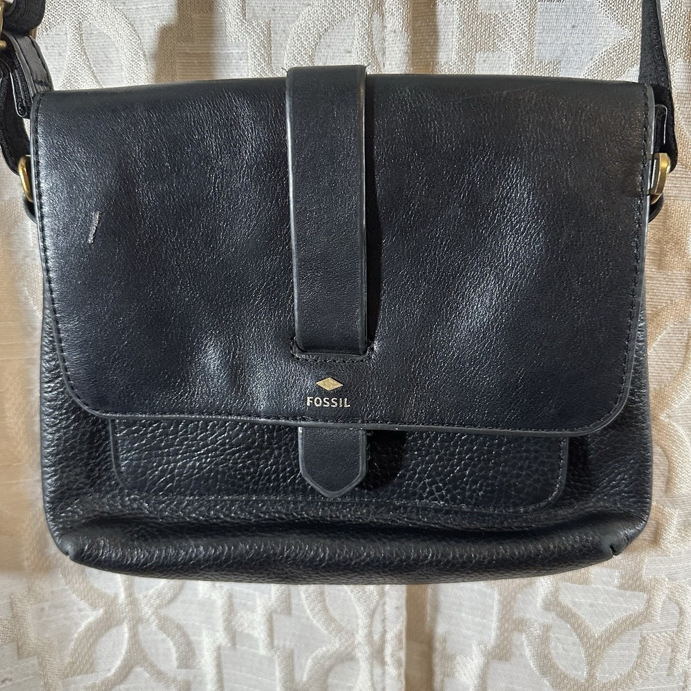 Fossil Black Leather Kinley Crossbody Handbag Purse Bag